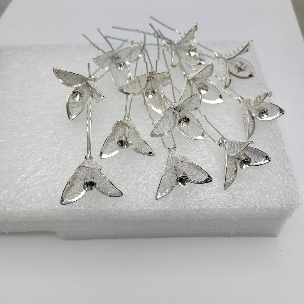 Wedding Silver  Hairpins in Silver with Large crystal